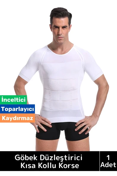 Özel Dik Duruş Jinekomasti Bel Göğüs Göbek Toparlayıcı Sıkılaştırıcı Etki Yuvarlak Yaka Erkek Korse ürün görseli 1