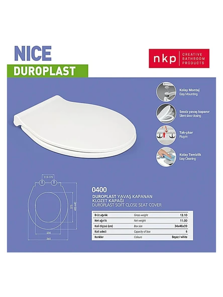 Nkp Nice Duroplast Yavaş Kapanan Klozet Kapağı Metal Menteşe Üstten Sıkmalı ürün görseli 1