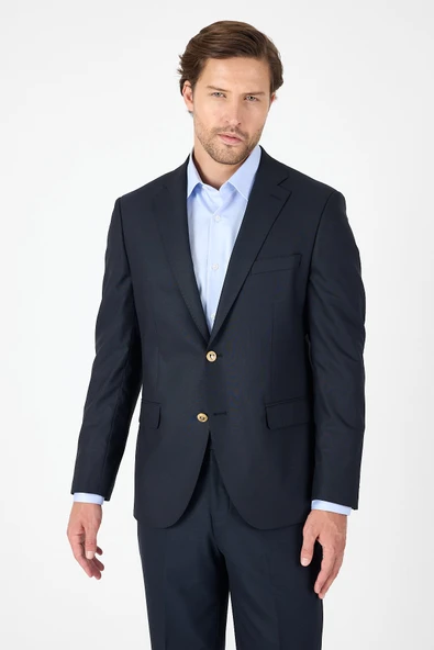 Lacivert Düz Gabardin Mono Yaka 2 Düğme 6 Drop Comfort Fit Basic Ceket 1002250006 ürün görseli 1