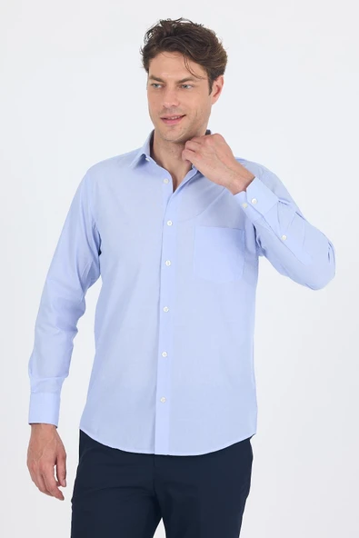 Mavi Uzun Kol Pamuklu Basic Comfort Fit Gömlek 1004250002 ürün görseli 1