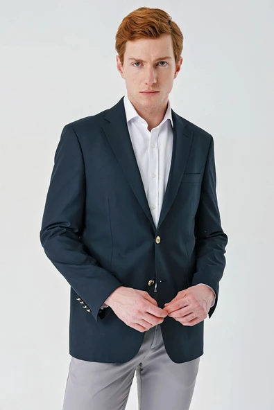 Lacivert Gabardin Mono Yaka Tek Yırtmaç 6 Drop Comfort Fit Rahat Kesim Basic Ceket 1002240006 ürün görseli 1