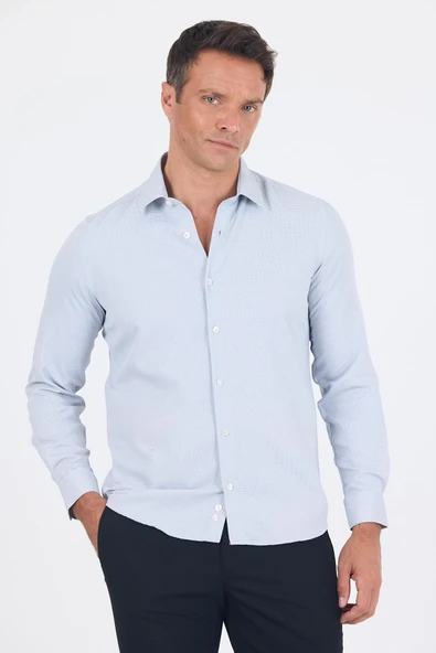 Siyah Uzun Kol Sert Yaka Cepsiz  Slim Fit Pamuklu Gömlek 1004250225 ürün görseli 1