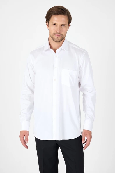 Beyaz Sert Yaka Düz Classic %100 Pamuk Comfort Fit Gömlek 1004250323 ürün görseli 1