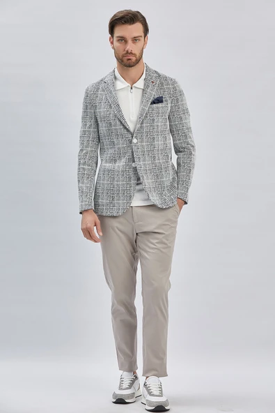 Koyu Lacivert Mono Yaka Ekose Desen 2 Düğmeli 6 Drop Slim Fit Ceket 1002240158 ürün görseli 1