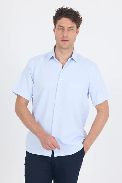 Mavi Sert  Yaka Kısa Kol Cepli  Comfort Fit Cls Gömlek 1004250263 ürün görseli 1