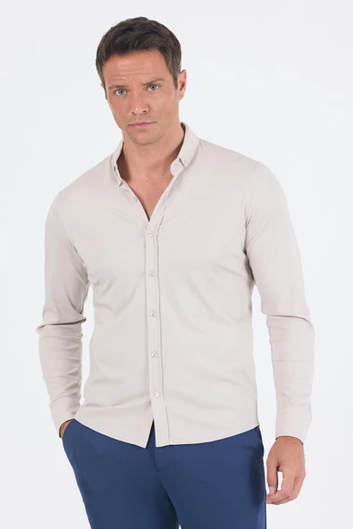 Taş İtalyan Düğmeli Yaka UzunKol Cepsiz Slim Fit Gömlek 1004250254 ürün görseli 1