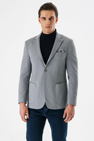 Gri Desenli Mono Yaka Astarlı Çift Yırtmaç 6 Drop Slim Fit Dar Kesim Klasik Ceket 1002240150 ürün görseli 1
