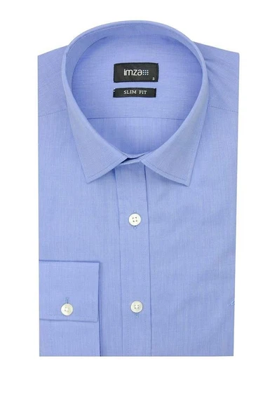 Mavi Uzun Kol Filafil Sert Yaka  Slim Fit Dar Kesim Basic Gömlek 1004225008 ürün görseli 1