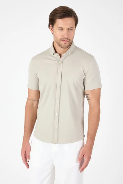 Taş Kısa Kol Düğmeli Yaka Cepsiz Performans Ürün Slim Fit  Gömlek 1004250256 ürün görseli 1