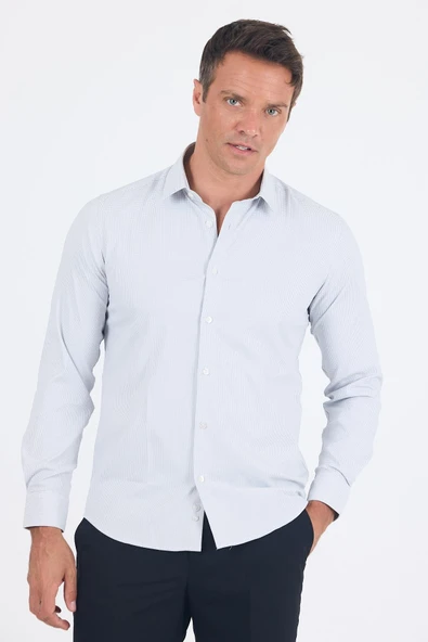Beyaz Uzun Kol Sert Yaka Cepsiz Easy To Iron Slim Fit Esnek Gömlek 1004250233 ürün görseli 1