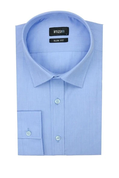 Mavi Uzun Kol Filafil Sert Yaka  Slim Fit Dar Kesim Basic Gömlek 1004190008 ürün görseli 1