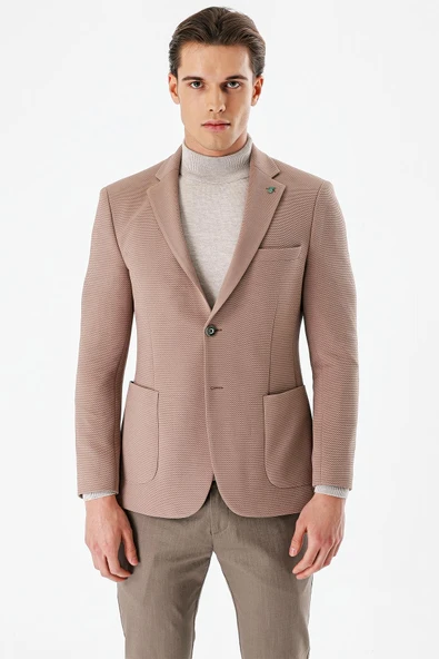Vizon Desenli Mono Yaka Astarlı Çift Yırtmaç 6 Drop Slim Fit Dar Kesim Klasik Ceket 1002240150 ürün görseli 1