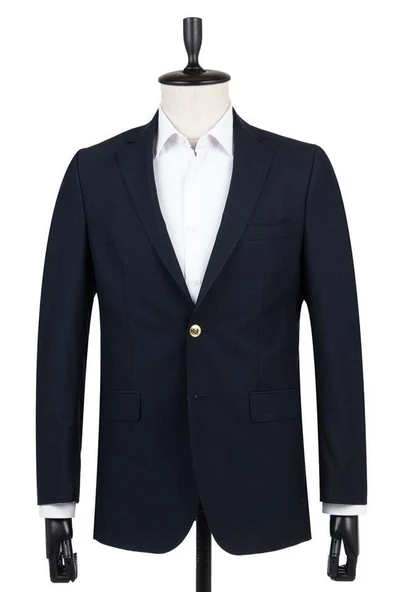 Lacivert Gabardin Mono YakaTek Yırtmaç 6 Drop Comfort Fit Rahat Kesim Basic Ceket 1002230006 ürün görseli 1