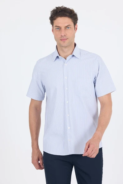 Lacivert Sert  Yaka Kısa Kol Cepli  Comfort Fit Cls Gömlek 1004250259 ürün görseli 1