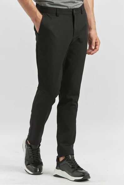 Siyah Pamuklu Yandan Cepli Casual Slim Fit Chino Pantolon 1003240168 ürün görseli 1