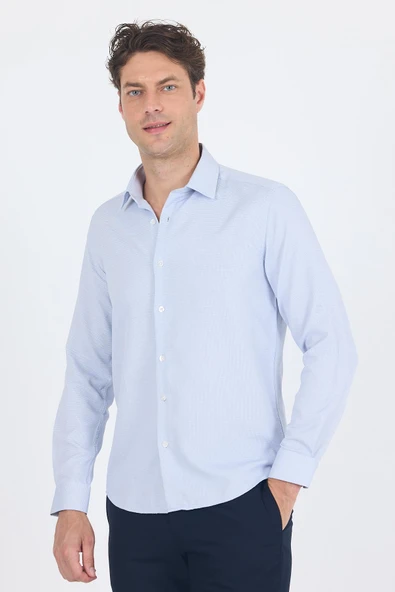 Lacivert Uzun Kol Sert Yaka Cepsiz  Slim Fit Pamuklu Gömlek 1004250225 ürün görseli 1