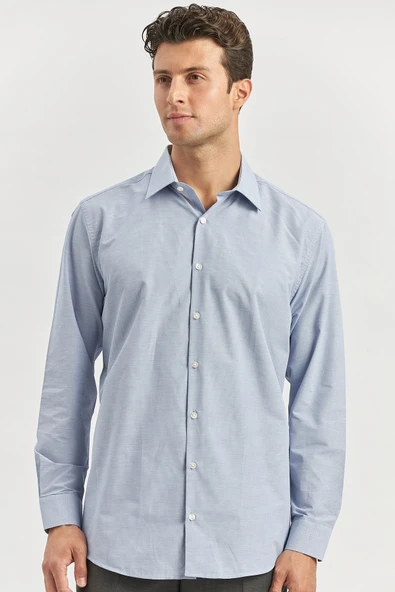 Koyu Lacivert Uzun Kol Kendinden 041 Classic Comfort Fit Gömlek 1004240256 ürün görseli 1