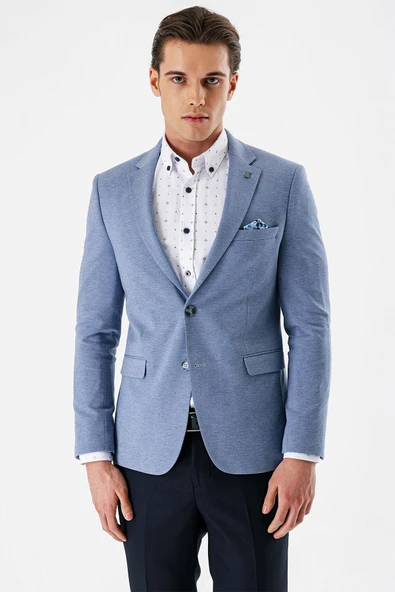 İndigo Mavi Mono Yaka Çift Yırtmaç Likralı 6 Drop Slim Fit Klasik Ceket 1002240151 ürün görseli 1