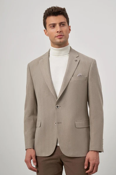 Sütlü Kahverengi Baskılı Mono Yaka 4 Drop Comfort Fit Classic Ceket 1002245157 ürün görseli 1