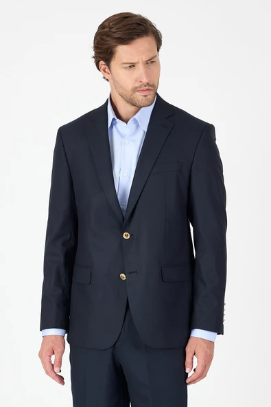 Lacivert Düz Gabardin Mono Yaka 2 Düğme 4 Drop Comfort Fit Basic Ceket 1002250005 ürün görseli 1