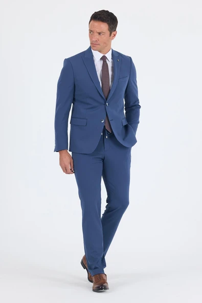 Lacivert Kırlangıç Yaka Örme Beli Lastikli 6 Drop Slim Fit Kelebek Astar Esnek Takım Elbise 1001250176 ürün görseli 1