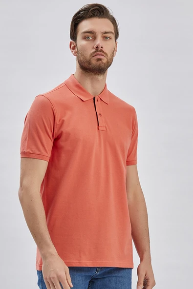 Pembe Pike Polo Yaka Garnili Pamuklu Likralı Casual Slim Fit Dar Kesim Tişört 1011240156 ürün görseli 1