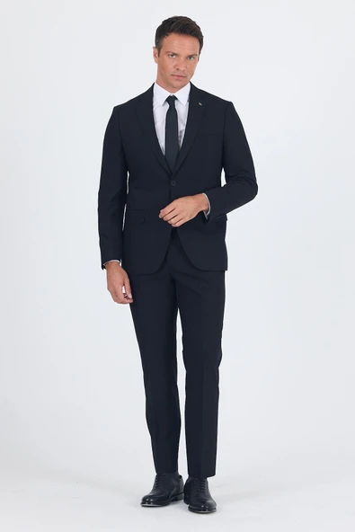 Siyah Mono Yaka 6 Drop Comfort Fit Tam Astar Esnek Takım Elbise 1001250010 ürün görseli 1