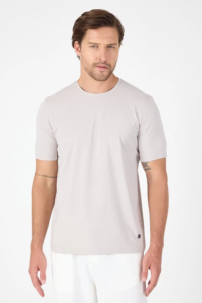 Bej Kısa Kol Bisiklet Yaka Cepsiz Pamuklu Casual Slim Fit Tişört 1011250165 ürün görseli 1