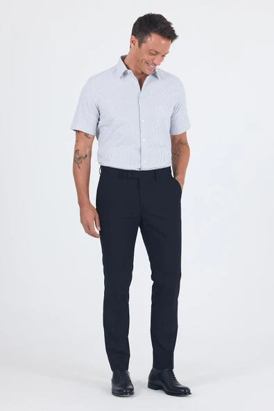 Siyah Esnek Yandan Cepli Slim Fit Classic Pantolon 1003250013 ürün görseli 1