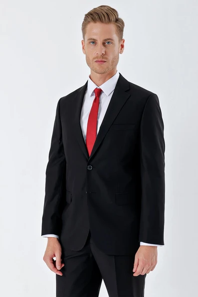 Siyah Gabardin Mono Yaka 6 Drop Comfort Fit Rahat Kesim Basic Takım Elbise 1001240010 ürün görseli 1