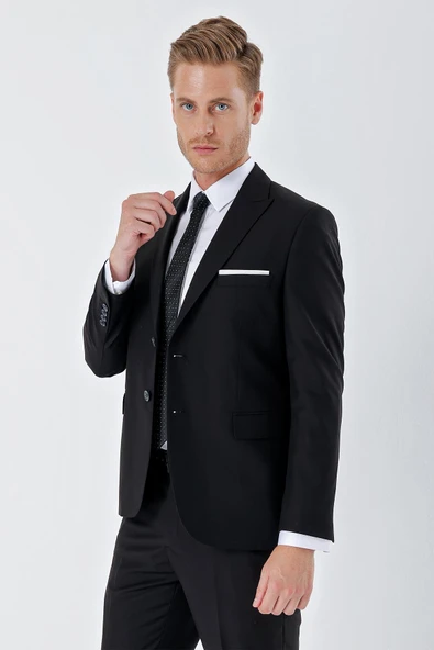 Siyah Gabardin Kırlangıç Yaka 6 Drop Slim Fit Dar Kesim Basic Takım Elbise 1001245011 ürün görseli 1