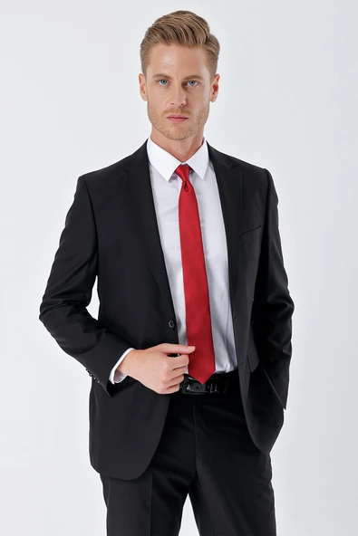 Siyah Gabardin Mono Yaka Astarlı 6 Drop Comfort Fit Rahat Kesim Basic Takım Elbise 1001235010 ürün görseli 1