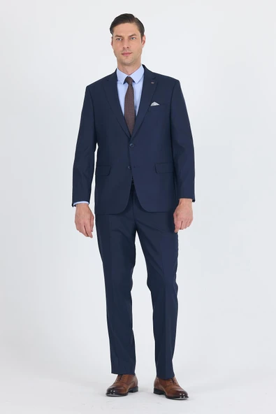 Lacivert Mono Yaka Çizgili 4 Drop Comfort Fit Tam Astar Esnek Takım Elbise 1001250178 ürün görseli 1