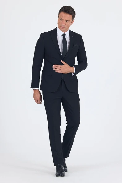 Siyah Kırlangıç Yaka 6 Drop Slim Fit Tam Astar Esnek Takım Elbise 1001250011 ürün görseli 1