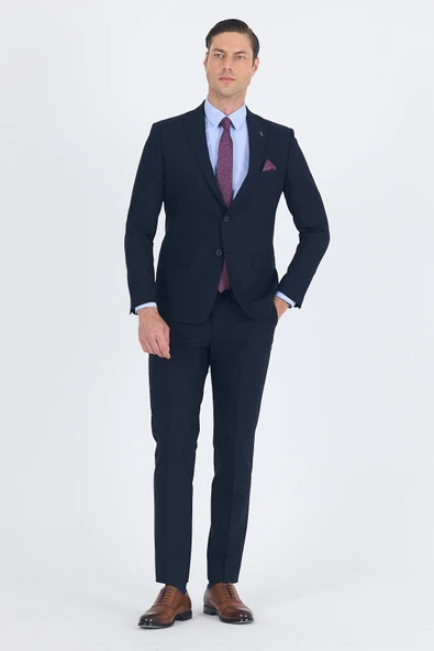 Lacivert Kırlangıç Yaka 6 Drop Slim Fit Tam Astar Esnek Takım Elbise 1001250011 ürün görseli 1