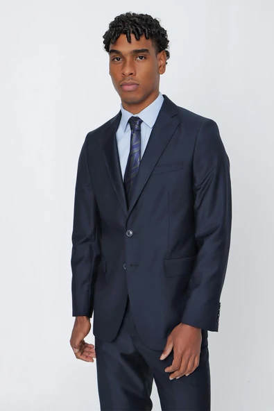 Lacivert Gabardin Mono Yaka 4 Drop Comfort Fit Rahat Kesim Basic Takım Elbise 1001240009 ürün görseli 1