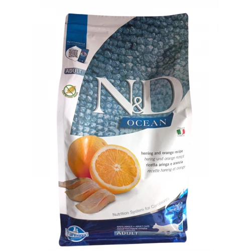N&D Ocean 1.5 Kg Tahılsız Ringa Balıklı Portakallı Yetişkin Kedi Maması ürün görseli 1