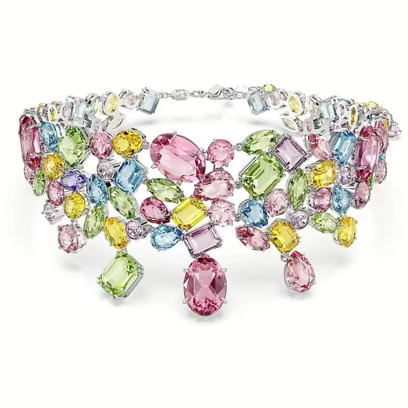 Swarovski Kolye Gema choker, Mixed cuts, Multicolored, Rhodium plated ürün görseli 1