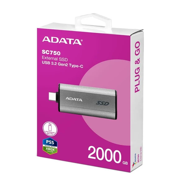 Adata 2000Gb SC750 Taşınabilir Usb 3.2 Gen2 Type-C Ssd Harici Disk - Resim 2