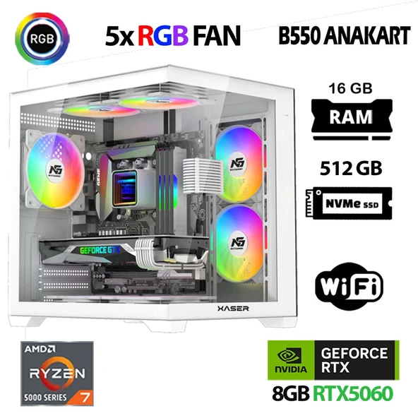 Xaser Sword X60 Eko Ryzen 7 5700X 16GB Ram 512GB M.2 NVMe SSD 8GB RTX5060 Oyuncu Tavsiye Sistem ürün görseli 1