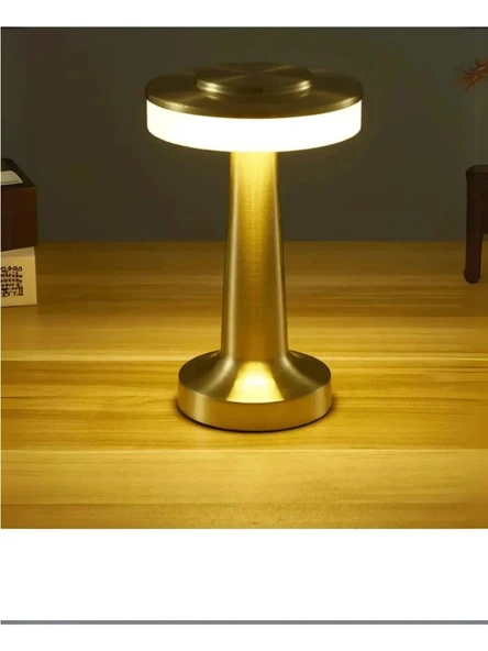 Dekoratif Şarjlı Dokunmatik LED Metal Masa Lambası USB Kablolu Abajur ve Gece Lambası Altın B49 ürün görseli 1