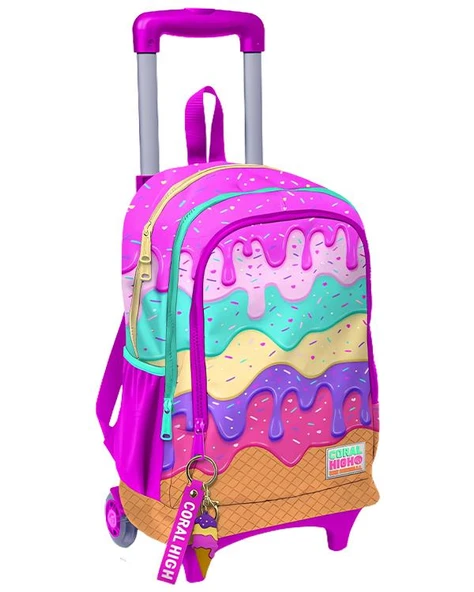 Coral High Kids Rengarenk Dondurma Desenli Üç Bölmeli Çekçekli Okul Sırt Çantası 23931 ürün görseli 1