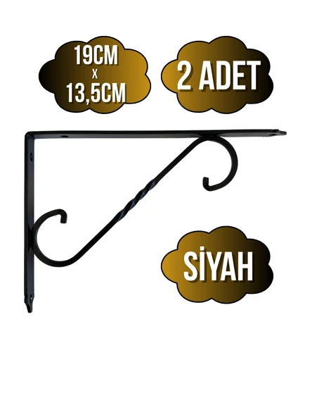 Raf Altı Ferforje Demir Tutucu L Raf Demiri Duvar Sabitleyici(METAL)(SİYAH) Siyah 19CM X 13.5CM 19CM X 13.5CM - 2 ADET ürün görseli 1