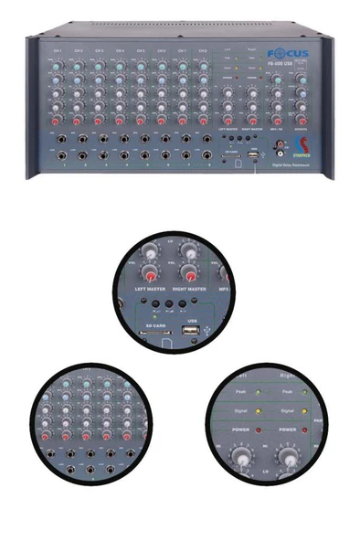 Startech Focus F8-600 USB 2x300W 8 Kanal Stereo Cami Anfisi Power Mixer Amfi ürün görseli 1