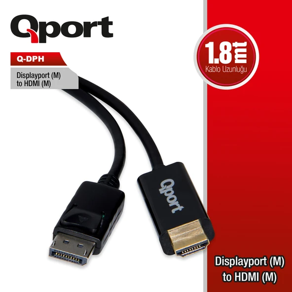 QPORT Q-DPH DISPLAY PORT TO HDMI CEVIRICI 1.8M KABLO ürün görseli 1