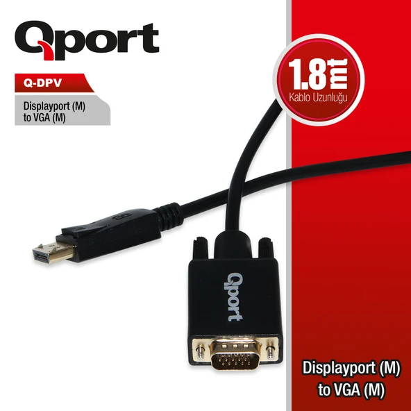 QPORT Q-DPV DISPLAY PORT TO VGA CEVIRICI 1.8M KABLO ürün görseli 1