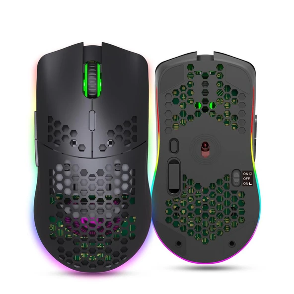 Valkyrie Kablosuz Petek Tasarım Şarjlı Gaming Mouse – RGB Aydınlatmalı 3200 DPI Ultra Hafif Siyah ürün görseli 1