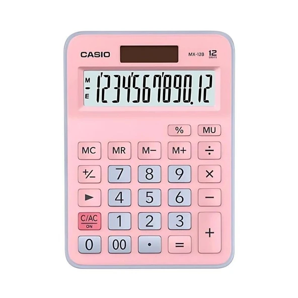 Casio MX-12B-PKLB 12 Haneli Masaüstü Hesap Makinesi. Pembe-Mavi ürün görseli 1