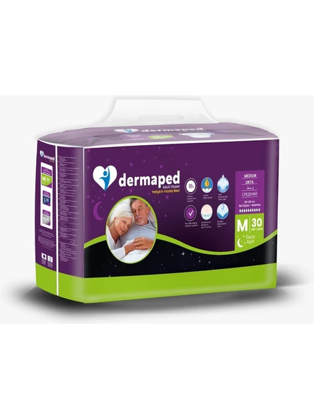 Dermaped Gece Medium 85-125 cm 30'lu Bel bantlı Yetişkin Hasta Bezi 120 Adet ürün görseli 1