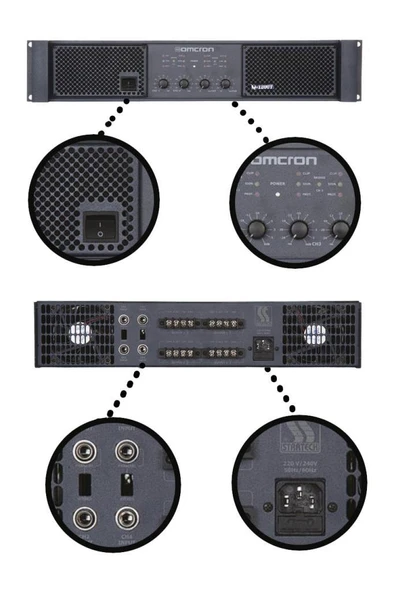 Startech Omcron Q-1200T 4x300W 4 Çıkışlı Hat Trafolu Power Anfi Güç Anfisi ürün görseli 1